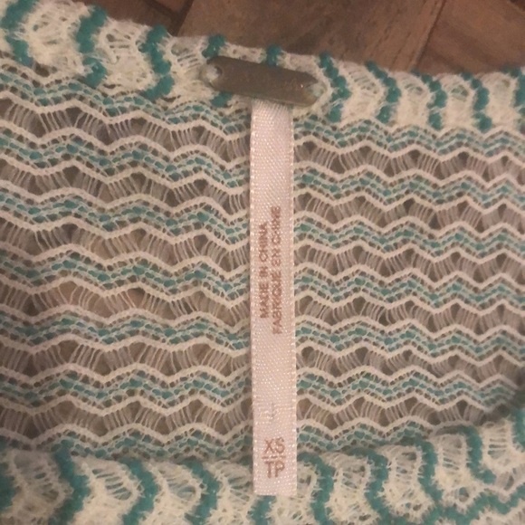 Free People Green Cream Open Knit Tank Peplum Hem Size XS - Picture 5 of 8